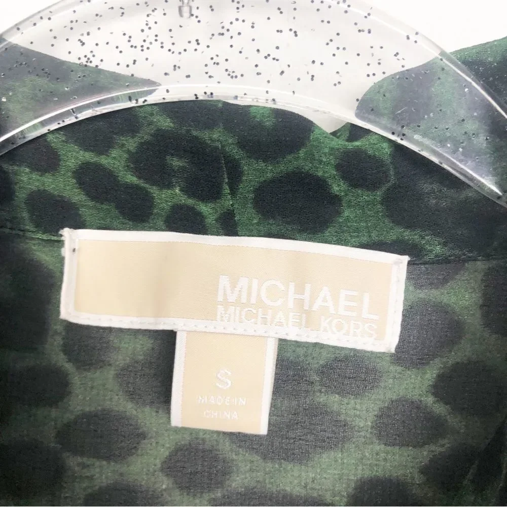 MICHAEL KORS | Green & Black Animal Print Leopard Button Up Shirt Women’s Size S